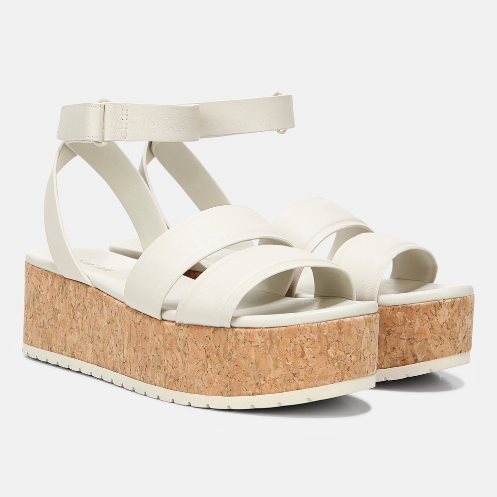Vince Leather Jet Platform Sandal in White